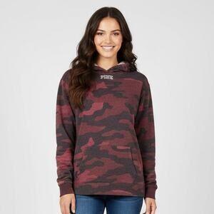 Victorias Secret PINK Small Bling Campus Sherpa Hood Pullover Hoodie Pink Camo